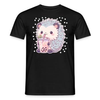 Kawaii Hérisson Boissons Boba Bubble Tea Chibi - T-shirt homme - noir - Devant - AI Model Male 178 light (178cm)
