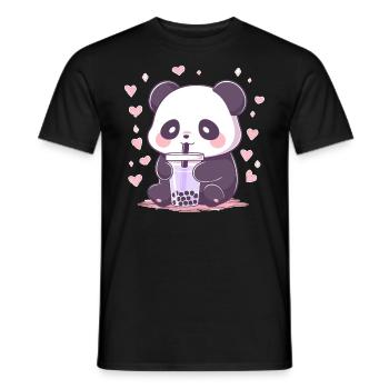 Kawaii Panda trinkt Boba Bubble Tea Chibi - Männer T-Shirt - Schwarz - Vorne - AI Model Male 178 light (178cm)