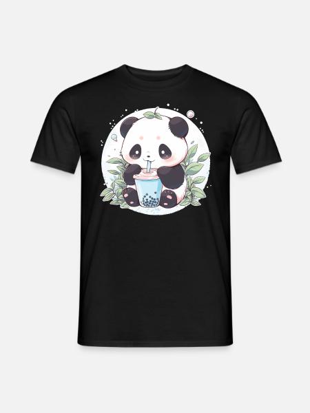 Kawaii Panda Drinks Boba Bubble Tea Chibi - Men's T-Shirt - black