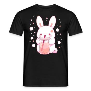 Kawaii Hase trinkt Boba Bubble Tea Chibi - Männer T-Shirt - Schwarz - Vorne - AI Model Male 178 light (178cm)