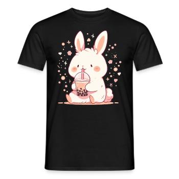 Kawaii Hase trinkt Boba Bubble Tea Chibi - Männer T-Shirt - Schwarz - Vorne - AI Model Male 178 light (178cm)