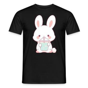 Kawaii Hase trinkt Boba Bubble Tea Chibi - Männer T-Shirt - Schwarz - Vorne - AI Model Male 178 light (178cm)
