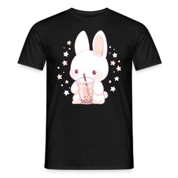 Kawaii Hase trinkt Boba Bubble Tea Chibi - Männer T-Shirt - Schwarz - Vorne - AI Model Male 178 light (178cm)