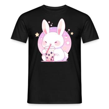 Kawaii Hase trinkt Boba Bubble Tea Chibi - Männer T-Shirt - Schwarz - Vorne - AI Model Male 178 light (178cm)