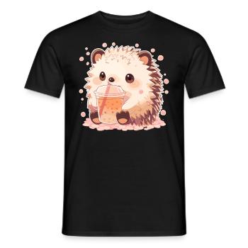 Kawaii Hérisson Boissons Boba Bubble Tea Chibi - T-shirt homme - noir - Devant - AI Model Male 178 light (178cm)