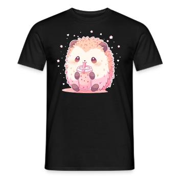 Kawaii Hérisson Boissons Boba Bubble Tea Chibi - T-shirt homme - noir - Devant - AI Model Male 178 light (178cm)