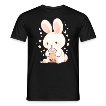 Kawaii Hase trinkt Boba Bubble Tea Chibi - Männer T-Shirt - Schwarz - Vorne - AI Model Male 178 light (178cm)