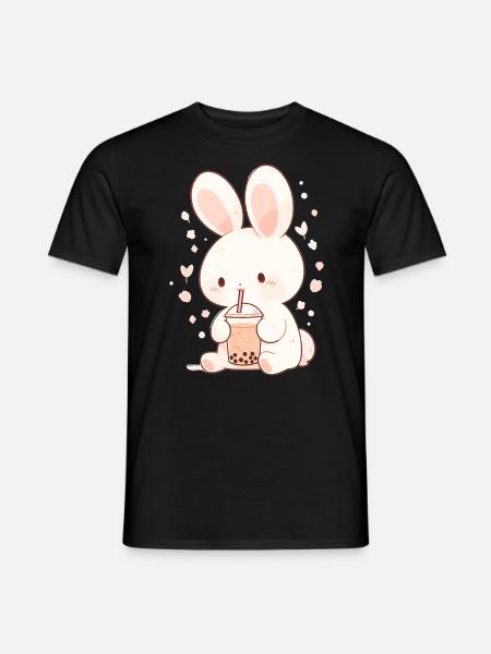 Kawaii Hase trinkt Boba Bubble Tea Chibi - Männer T-Shirt - Schwarz