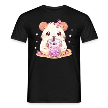 Kawaii Hamster trinkt Boba Bubble Tea Chibi - Männer T-Shirt - Schwarz - Vorne - AI Model Male 178 light (178cm)