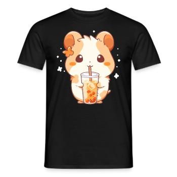 Kawaii Hamster trinkt Boba Bubble Tea Chibi - Männer T-Shirt - Schwarz - Vorne - AI Model Male 178 light (178cm)