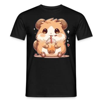 Kawaii Hamster trinkt Boba Bubble Tea Chibi - Männer T-Shirt - Schwarz - Vorne - AI Model Male 178 light (178cm)