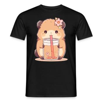 Kawaii Hamster trinkt Boba Bubble Tea Chibi - Männer T-Shirt - Schwarz - Vorne - AI Model Male 178 light (178cm)