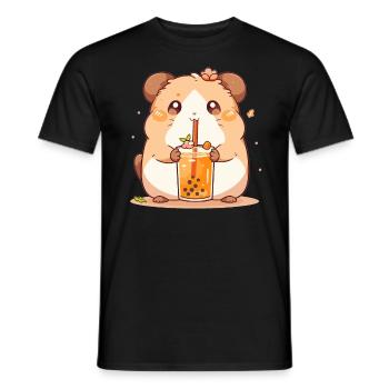 Kawaii Hamster trinkt Boba Bubble Tea Chibi - Männer T-Shirt - Schwarz - Vorne - AI Model Male 178 light (178cm)