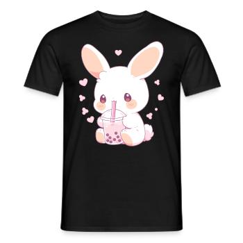 Kawaii Hase trinkt Boba Bubble Tea Chibi - Männer T-Shirt - Schwarz - Vorne - AI Model Male 178 light (178cm)