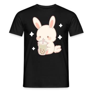Kawaii Hase trinkt Boba Bubble Tea Chibi - Männer T-Shirt - Schwarz - Vorne - AI Model Male 178 light (178cm)