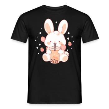 Kawaii Hase trinkt Boba Bubble Tea Chibi - Männer T-Shirt - Schwarz - Vorne - AI Model Male 178 light (178cm)