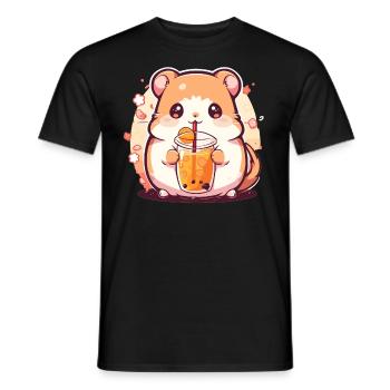 Kawaii Hamster trinkt Boba Bubble Tea Chibi - Männer T-Shirt - Schwarz - Vorne - AI Model Male 178 light (178cm)