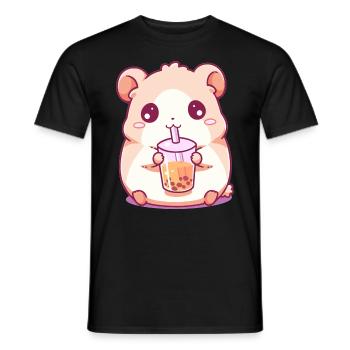 Kawaii Hamster trinkt Boba Bubble Tea Chibi - Männer T-Shirt - Schwarz - Vorne - AI Model Male 178 light (178cm)