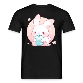 Kawaii Hase trinkt Boba Bubble Tea Chibi - Männer T-Shirt - Schwarz - Vorne - AI Model Male 178 light (178cm)
