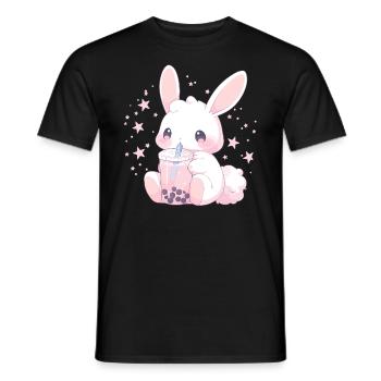 Kawaii Hase trinkt Boba Bubble Tea Chibi - Männer T-Shirt - Schwarz - Vorne - AI Model Male 178 light (178cm)