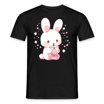 Kawaii Hase trinkt Boba Bubble Tea Chibi - Männer T-Shirt - Schwarz - Vorne - AI Model Male 178 light (178cm)