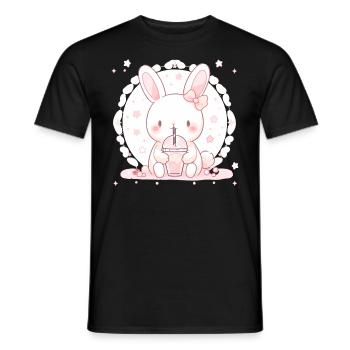 Kawaii Hase trinkt Boba Bubble Tea Chibi - Männer T-Shirt - Schwarz - Vorne - AI Model Male 178 light (178cm)