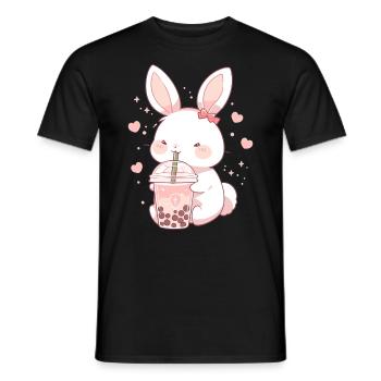 Kawaii Hase trinkt Boba Bubble Tea Chibi - Männer T-Shirt - Schwarz - Vorne - AI Model Male 178 light (178cm)