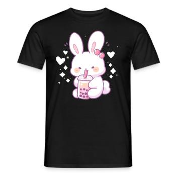 Kawaii Hase trinkt Boba Bubble Tea Chibi - Männer T-Shirt - Schwarz - Vorne - AI Model Male 178 light (178cm)