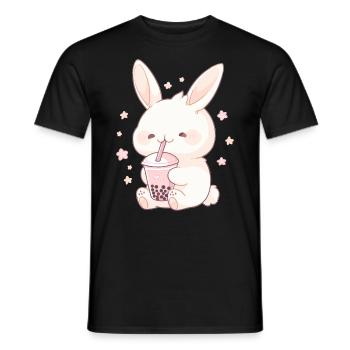 Kawaii Hase trinkt Boba Bubble Tea Chibi - Männer T-Shirt - Schwarz - Vorne - AI Model Male 178 light (178cm)