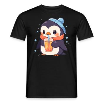 Kawaii Pinguin trinkt Boba Bubble Tea Chibi - Männer T-Shirt - Schwarz - Vorne - AI Model Male 178 light (178cm)