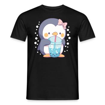 Kawaii Pinguin trinkt Boba Bubble Tea Chibi - Männer T-Shirt - Schwarz - Vorne - AI Model Male 178 light (178cm)