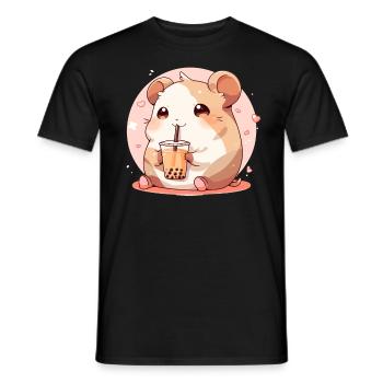 Kawaii Hamster trinkt Boba Bubble Tea Chibi - Männer T-Shirt - Schwarz - Vorne - AI Model Male 178 light (178cm)