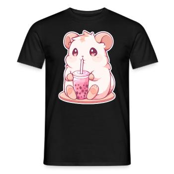 Kawaii Hamster trinkt Boba Bubble Tea Chibi - Männer T-Shirt - Schwarz - Vorne - AI Model Male 178 light (178cm)