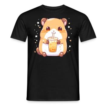 Kawaii Hamster trinkt Boba Bubble Tea Chibi - Männer T-Shirt - Schwarz - Vorne - AI Model Male 178 light (178cm)