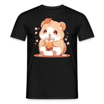 Kawaii Hamster trinkt Boba Bubble Tea Chibi - Männer T-Shirt - Schwarz - Vorne - AI Model Male 178 light (178cm)
