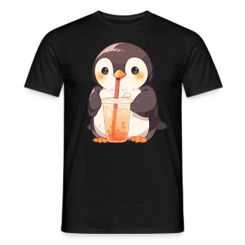 Kawaii Pinguin trinkt Boba Bubble Tea Chibi - Männer T-Shirt - Schwarz - Vorne - AI Model Male 178 light (178cm)
