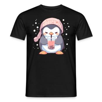 Kawaii Pinguin trinkt Boba Bubble Tea Chibi - Männer T-Shirt - Schwarz - Vorne - AI Model Male 178 light (178cm)