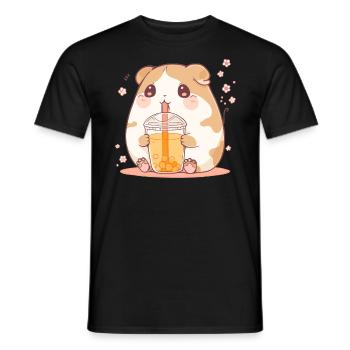 Kawaii Hamster trinkt Boba Bubble Tea Chibi - Männer T-Shirt - Schwarz - Vorne - AI Model Male 178 light (178cm)