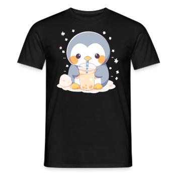 Kawaii Pinguin trinkt Boba Bubble Tea Chibi - Männer T-Shirt - Schwarz - Vorne - AI Model Male 178 light (178cm)