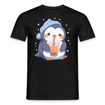 Kawaii Pinguin trinkt Boba Bubble Tea Chibi - Männer T-Shirt - Schwarz - Vorne - AI Model Male 178 light (178cm)