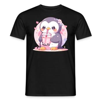 Kawaii Pinguin trinkt Boba Bubble Tea Chibi - Männer T-Shirt - Schwarz - Vorne - AI Model Male 178 light (178cm)