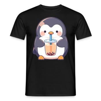 Kawaii Pinguin trinkt Boba Bubble Tea Chibi - Männer T-Shirt - Schwarz - Vorne - AI Model Male 178 light (178cm)