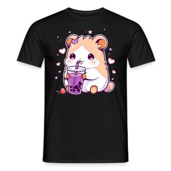 Kawaii Hamster trinkt Boba Bubble Tea Chibi - Männer T-Shirt - Schwarz - Vorne - AI Model Male 178 light (178cm)