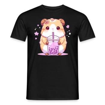 Kawaii Hamster trinkt Boba Bubble Tea Chibi - Männer T-Shirt - Schwarz - Vorne - AI Model Male 178 light (178cm)