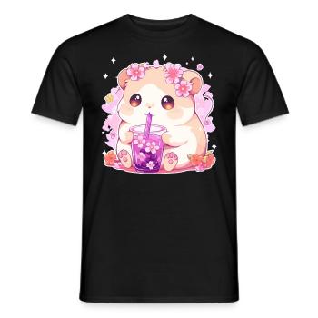 Kawaii Hamster trinkt Boba Bubble Tea Chibi - Männer T-Shirt - Schwarz - Vorne - AI Model Male 178 light (178cm)