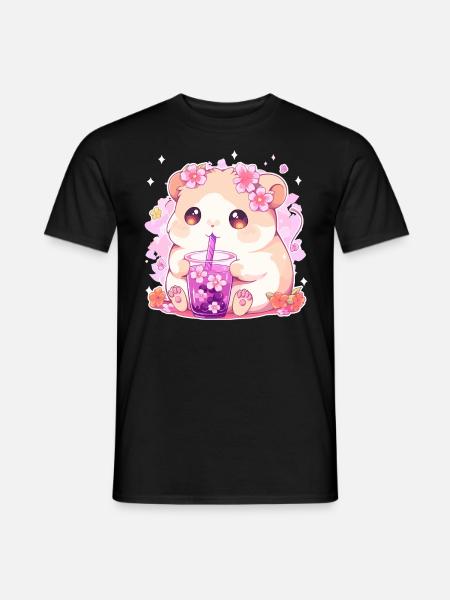 Kawaii Hamster trinkt Boba Bubble Tea Chibi - Männer T-Shirt - Schwarz