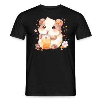 Kawaii Hamster trinkt Boba Bubble Tea Chibi - Männer T-Shirt - Schwarz - Vorne - AI Model Male 178 light (178cm)