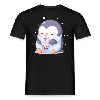 Kawaii Pinguin trinkt Boba Bubble Tea Chibi - Männer T-Shirt - Schwarz - Vorne - AI Model Male 178 light (178cm)