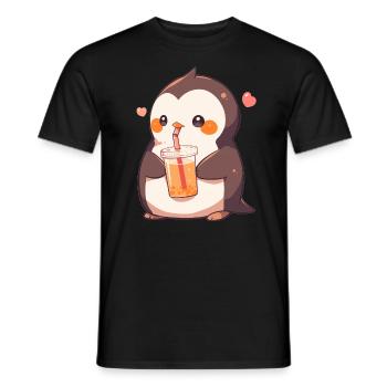 Kawaii Pinguin trinkt Boba Bubble Tea Chibi - Männer T-Shirt - Schwarz - Vorne - AI Model Male 178 light (178cm)