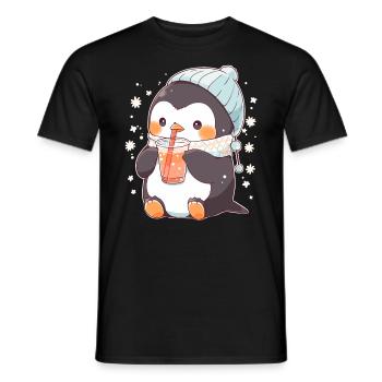 Kawaii Pinguin trinkt Boba Bubble Tea Chibi - Männer T-Shirt - Schwarz - Vorne - AI Model Male 178 light (178cm)